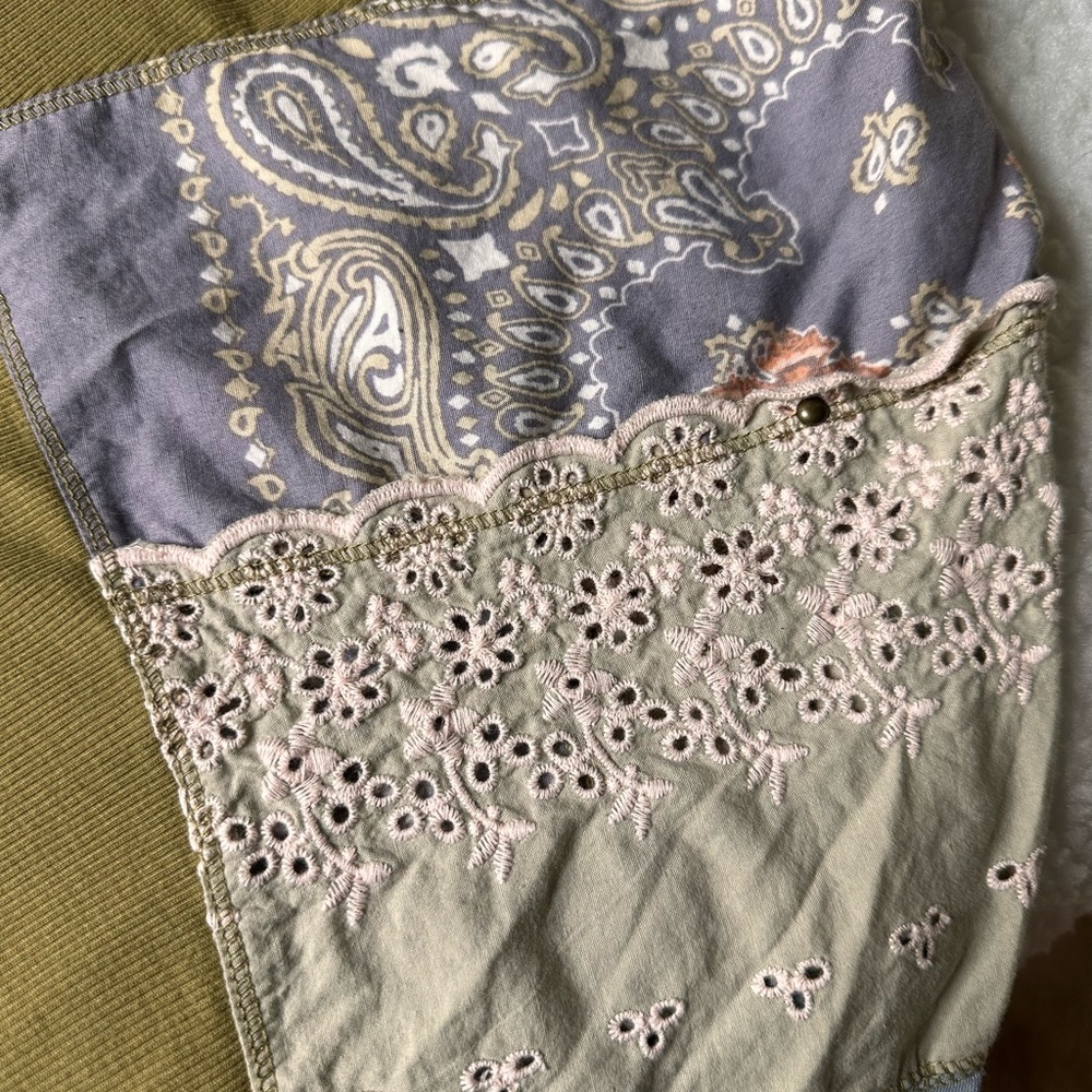 We The Free Olive and Blue/Grey Women's Top - Picture 5 of 7